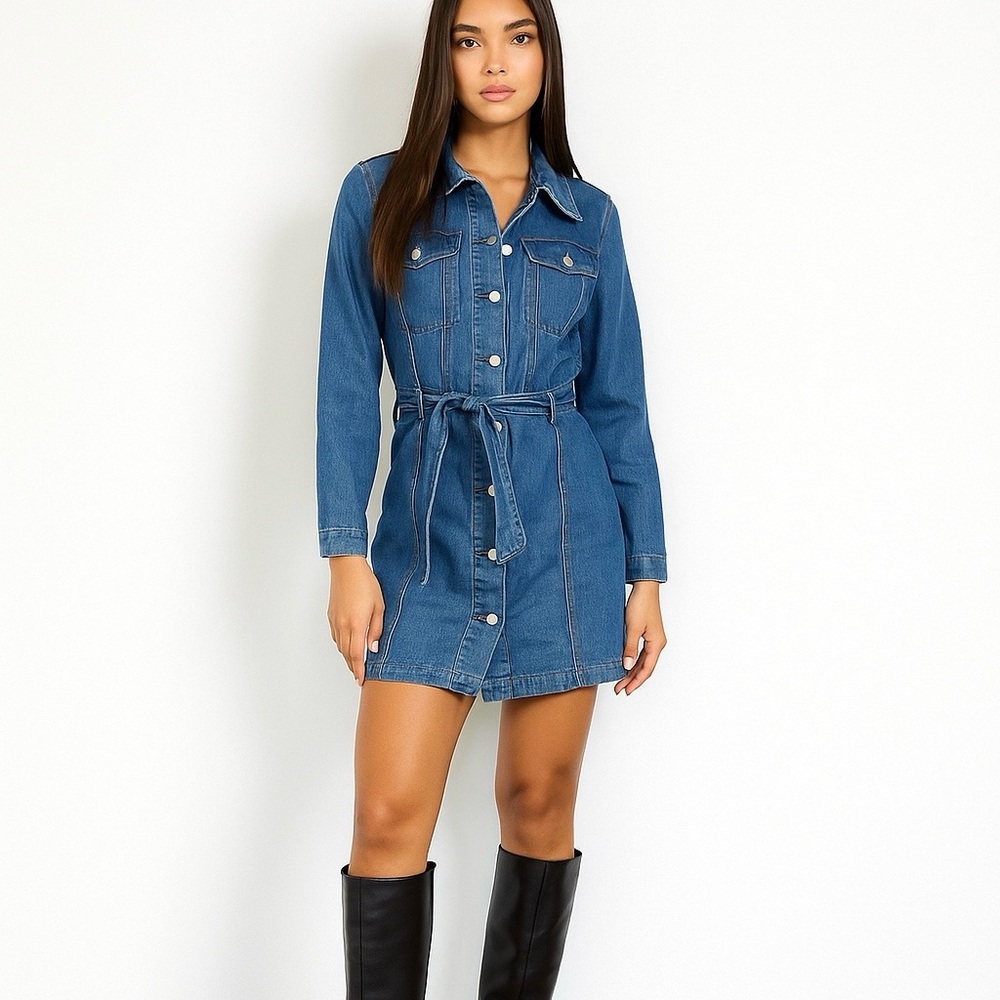 Joie Denim Shirt Dress Belted Button Down Long Sleeve Women’s Size M NWT